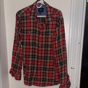 American Eagle Outfitters Red and Black Plaid Button-Up Shirt
